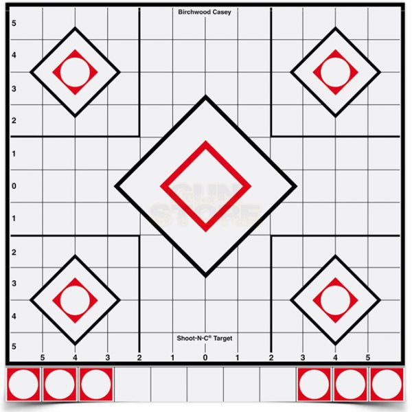 Birchwood Casey Shoot-N-C 12 Inch White / Black Sight-In 5 Targets 55 Pasters